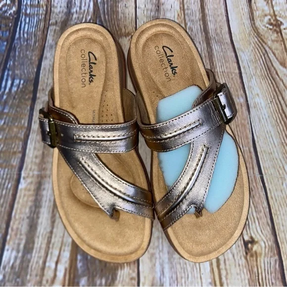 Clarks Brynn Madi Sandal in Leather Rose Gold Size 6.5W NWT - Picture 5 of 8